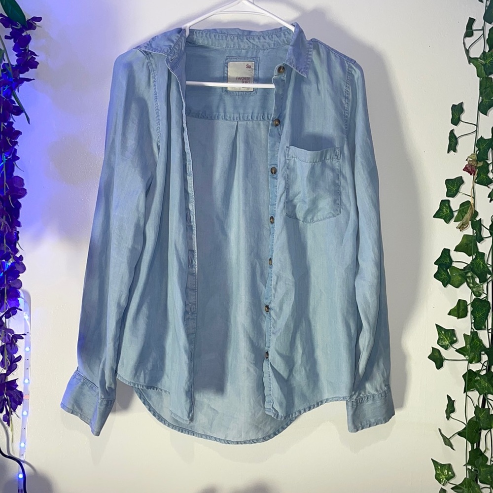 SO favorite shirt button up jean colored xs